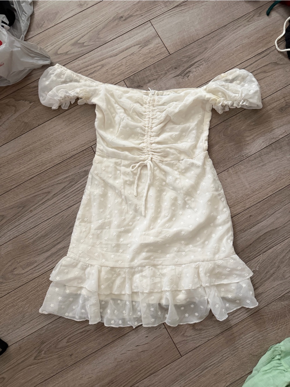 Princess Polly Cream Ruffled Swiss Dot Dress